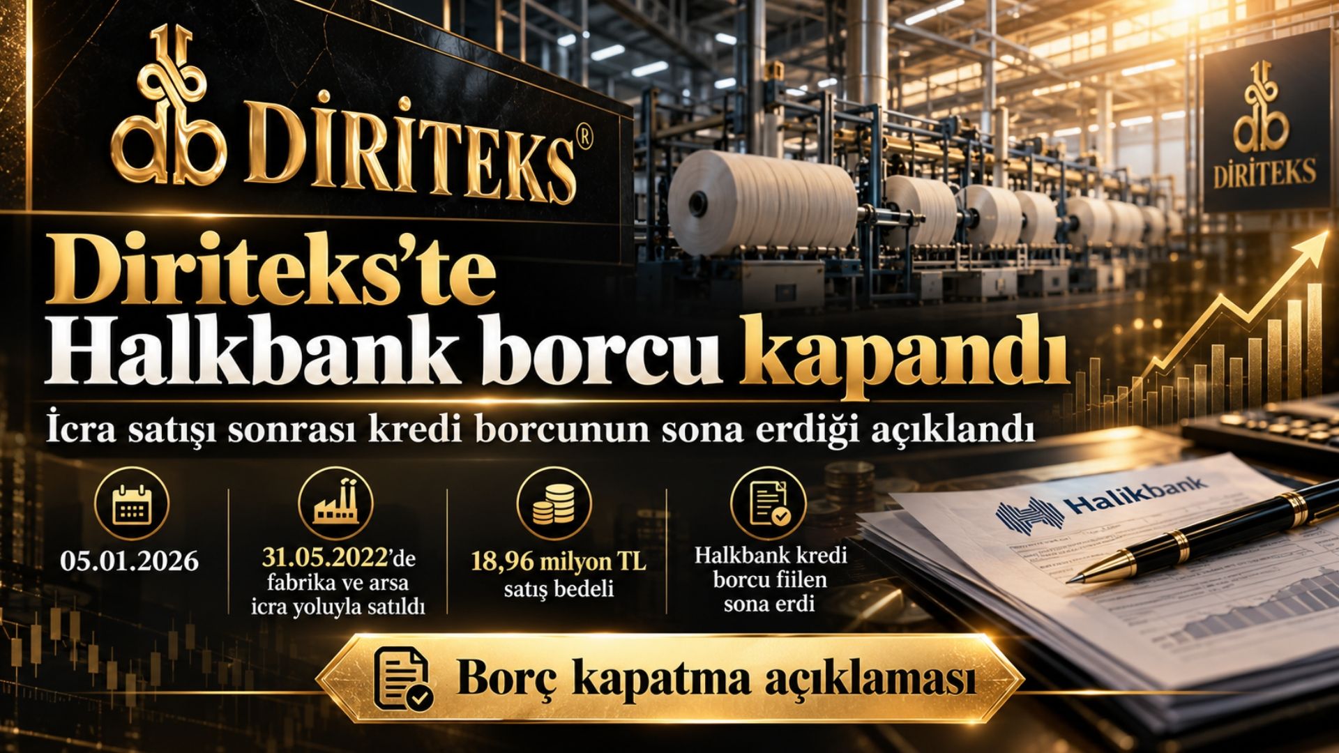 Diriteks Halkbank Borcu Kapandı: 18,96 Milyon TL'lik Fabrika İcra Satışının Sonucu Açıklandı