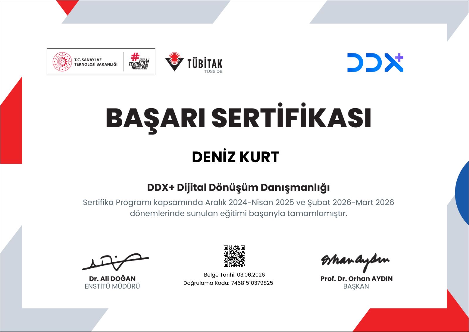 DDX Dijital Dönüşüm Değerlendirme Sertifikası